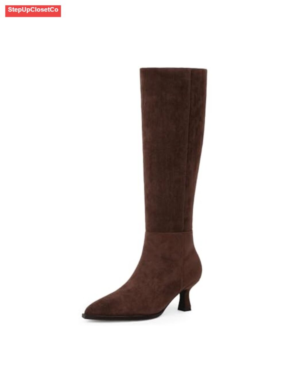 Kitten Heel Knee High Boots Pointed Toe Faux Suede Women's - Picture 1 of 6